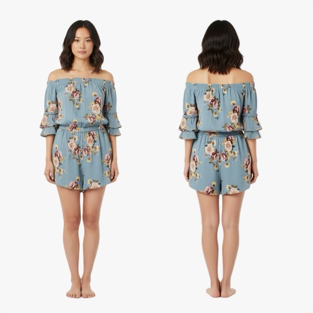 Xhilaration Floral Print Bell Sleeve Romper Womens Size Small